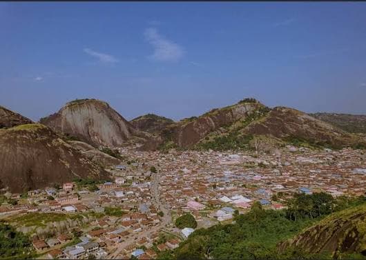 Ilorin town spreading beneath the rock outcrops of Sobi Hills.